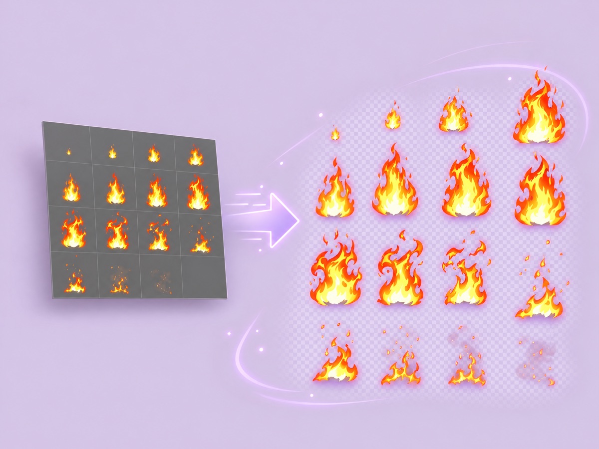 Fire effect frames on a transparent background