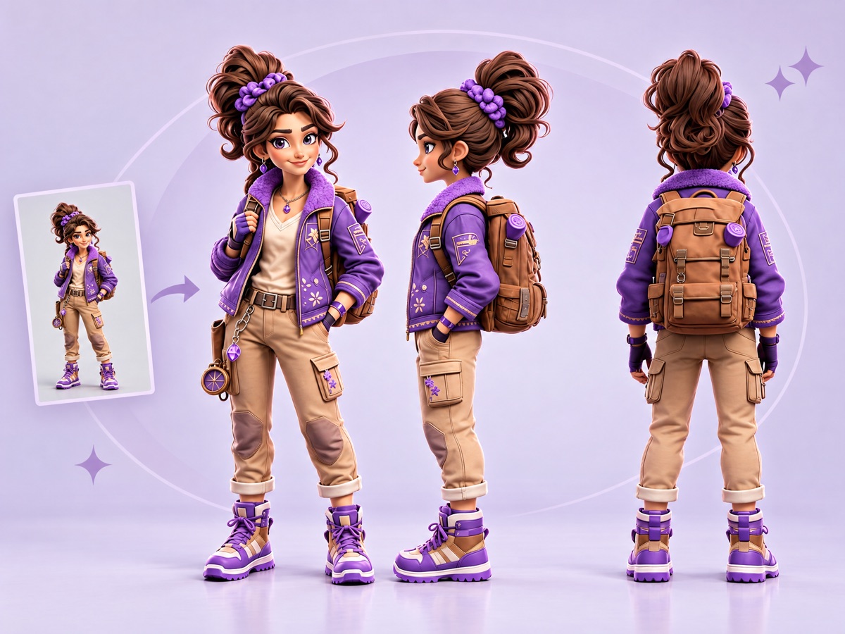 One character reference turned into front, side and back views